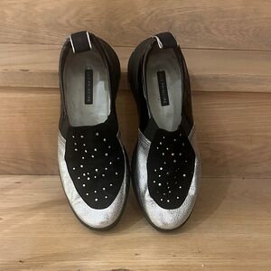 Women's Silver and Black Loafers